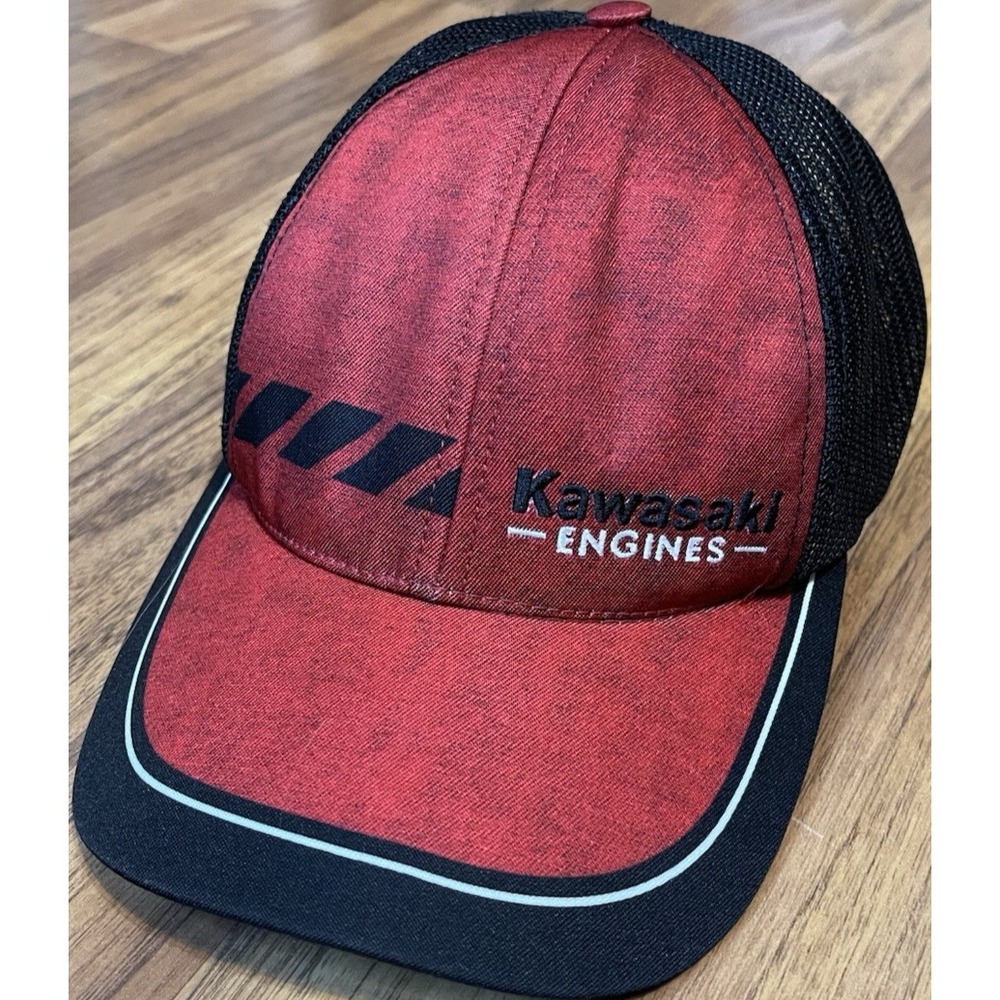 Graffiti Kawasaki Engines Hat Cap Snap Back Mens One Size Red Mesh Trucker Logo